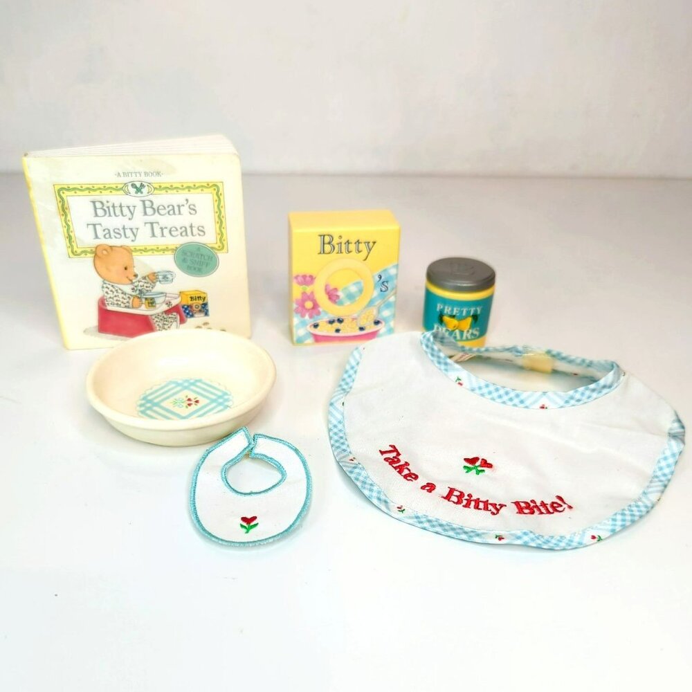 Bitty Baby Breakfast Set 1995 American Girl With Book Bibs & Dish Accessories